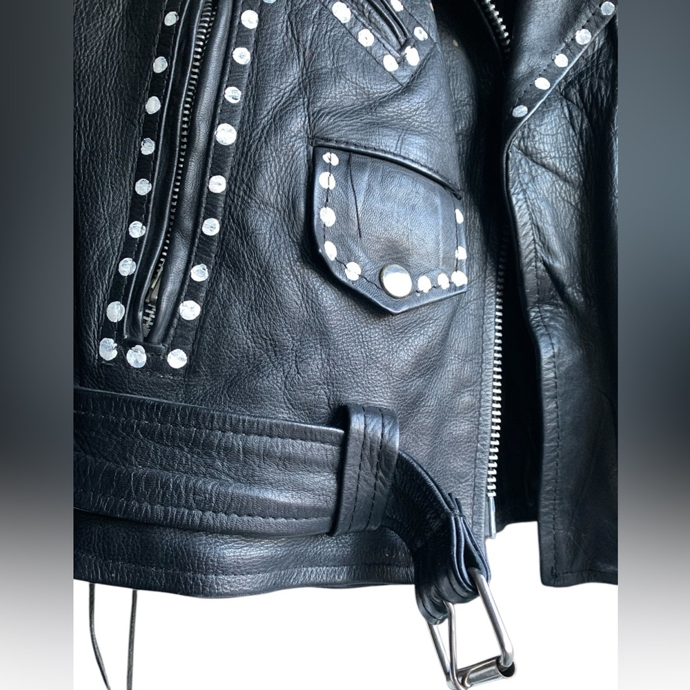 Vintage Black Leather Jacket Coat Artist Signed Mary Shell Fairy Painting Back - Picture 15 of 16